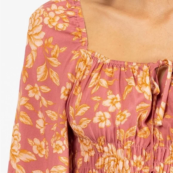 PAPER HEART Caitlyn Pink Floral Long Sleeve Midi Dress NWT - Picture 14 of 16